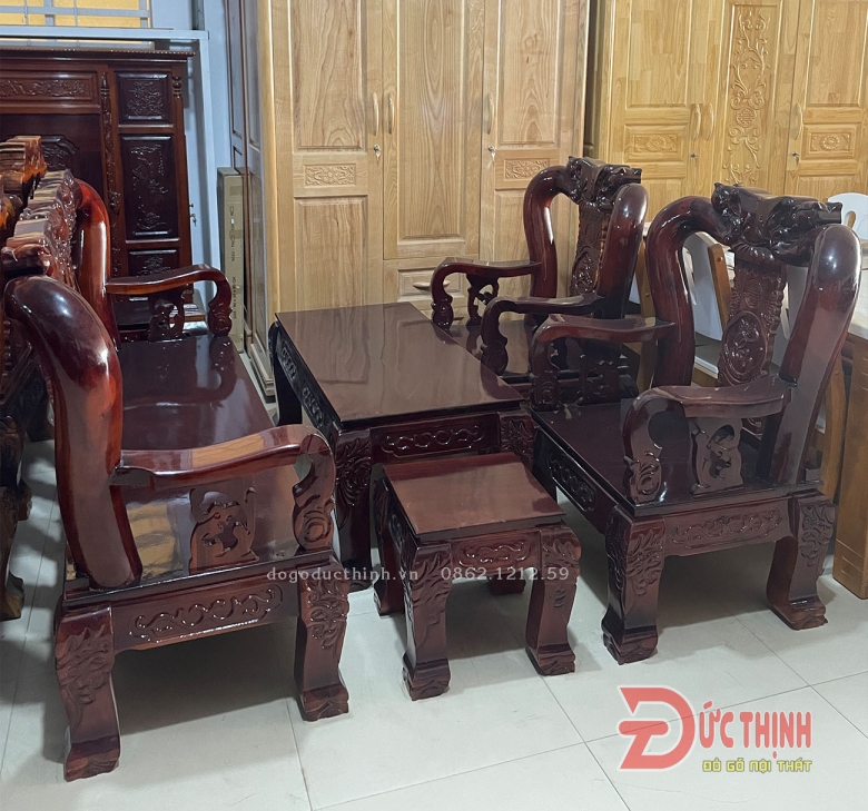 Salon gỗ tràm - đào tiên- PLT - cột 12 - tay thường - 6 món - màu nho