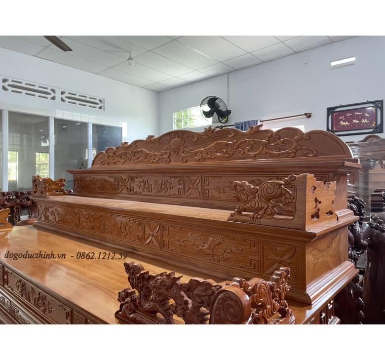 Bộ Sập thờ Tứ Linh tam cấp - bàn cơm - Cuốn thư - Câu đối