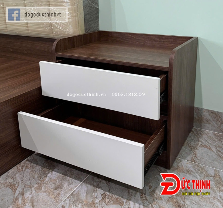 Tủ đầu giường gỗ công nghiệp - màu gỗ óc chó phối trắng