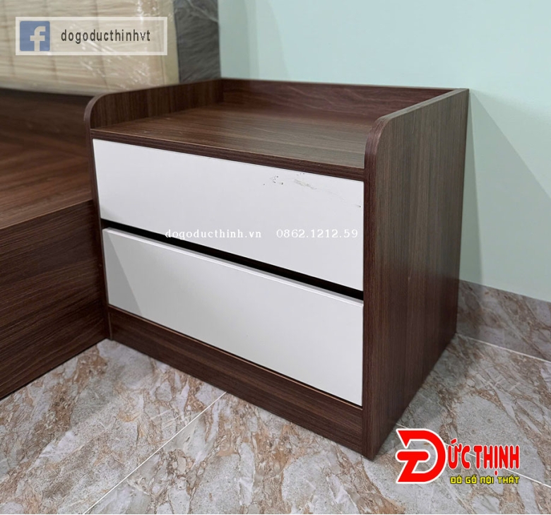 Tủ đầu giường gỗ công nghiệp - màu gỗ óc chó phối trắng