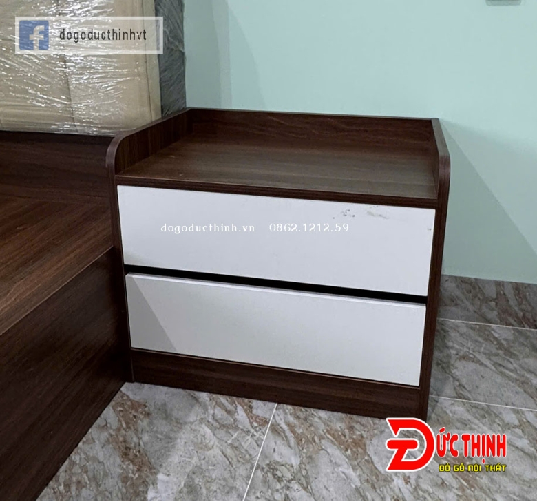 Tủ đầu giường gỗ công nghiệp - màu gỗ óc chó phối trắng