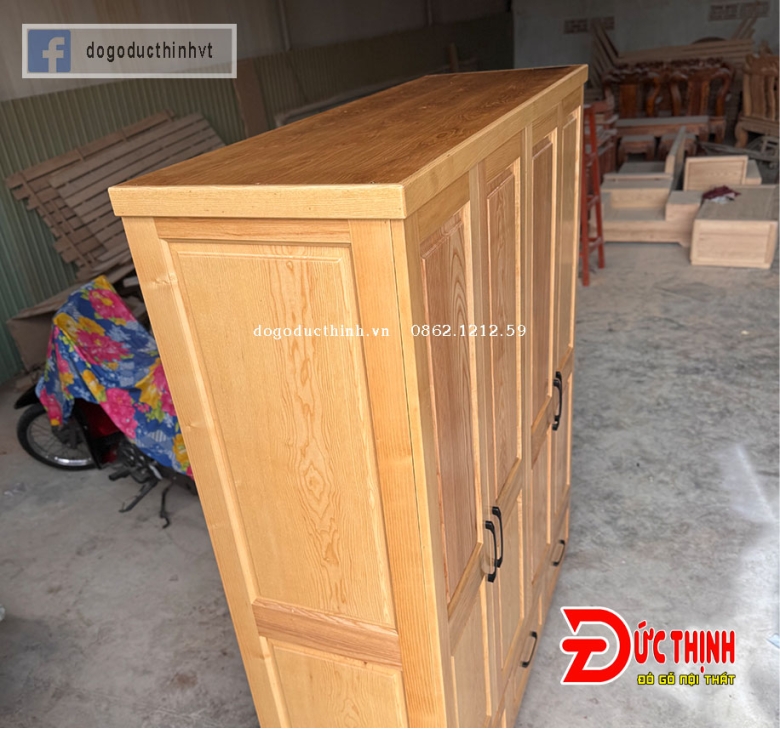 Tủ quần áo gỗ sồi - mẫu trơn tối giản