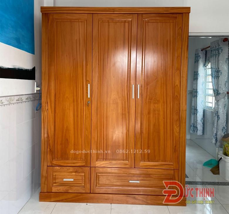 Tủ quần áo 3 cánh hiện đại gỗ đỏ