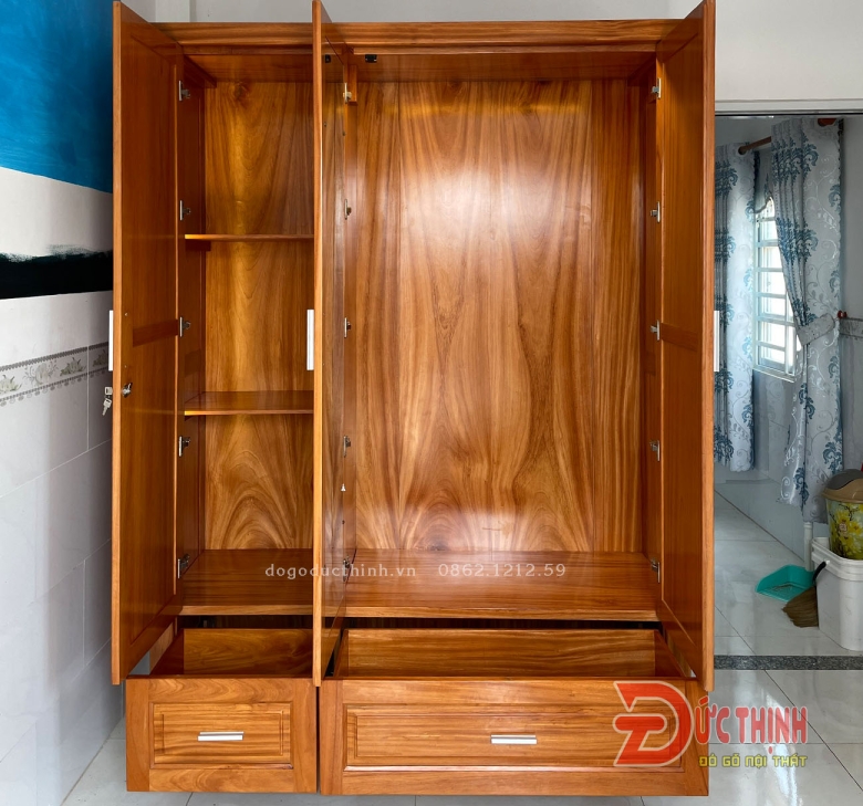 Tủ quần áo 3 cánh hiện đại gỗ đỏ