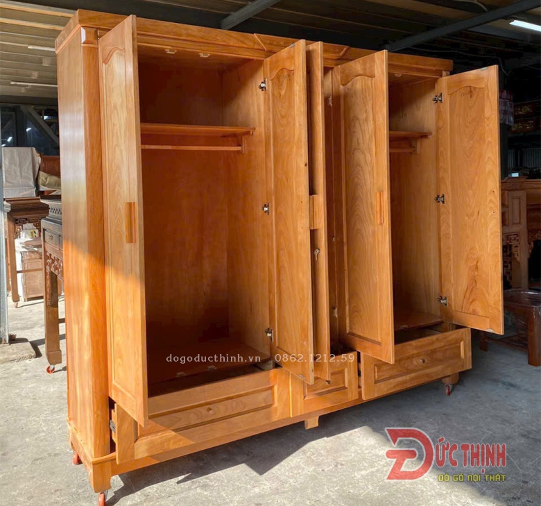 Tủ quần áo gỗ đỏ - 5 cánh 