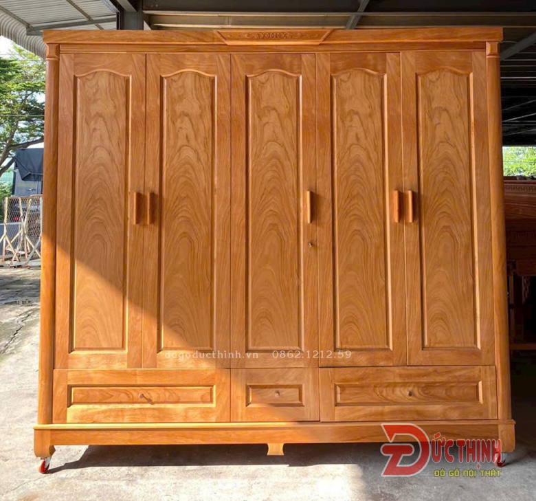 Tủ quần áo gỗ đỏ - 5 cánh 