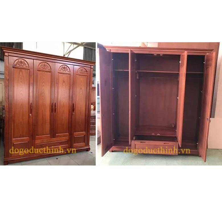 Tủ áo xoan đào 4 cánh (đầy đủ các mẫu)