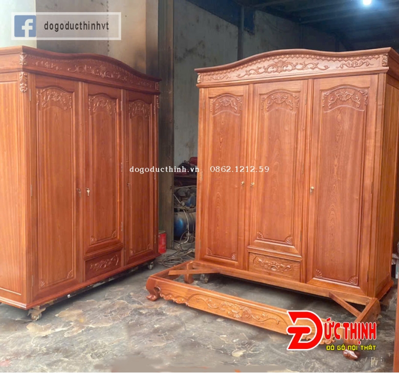 Tủ quần áo gỗ lát 3 cánh mẫu Louis