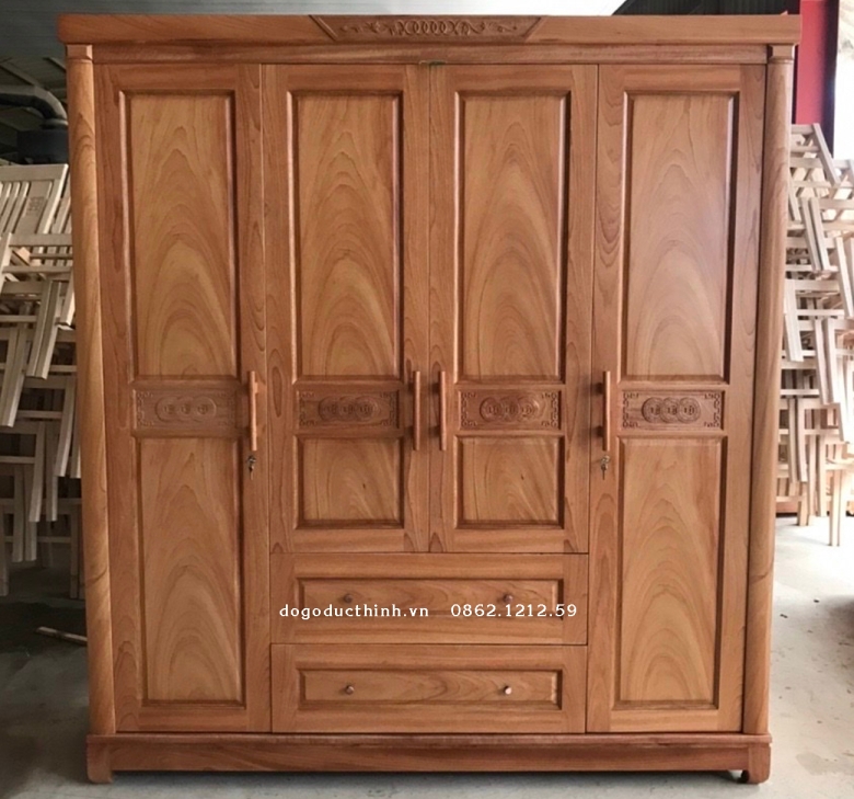 Tủ áo xoan đào 4 cánh (đầy đủ các mẫu)