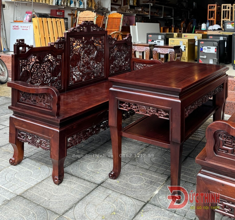 Bộ bàn ghế trường kỷ gỗ căm xe zin 100% siêu VIP