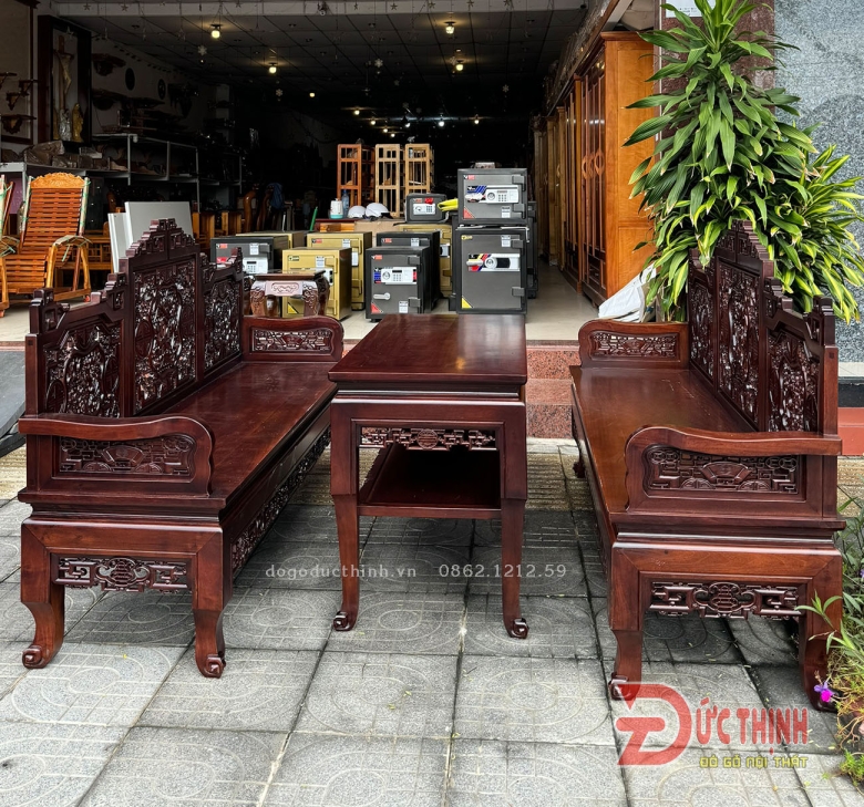 Bộ bàn ghế trường kỷ gỗ căm xe zin 100% siêu VIP